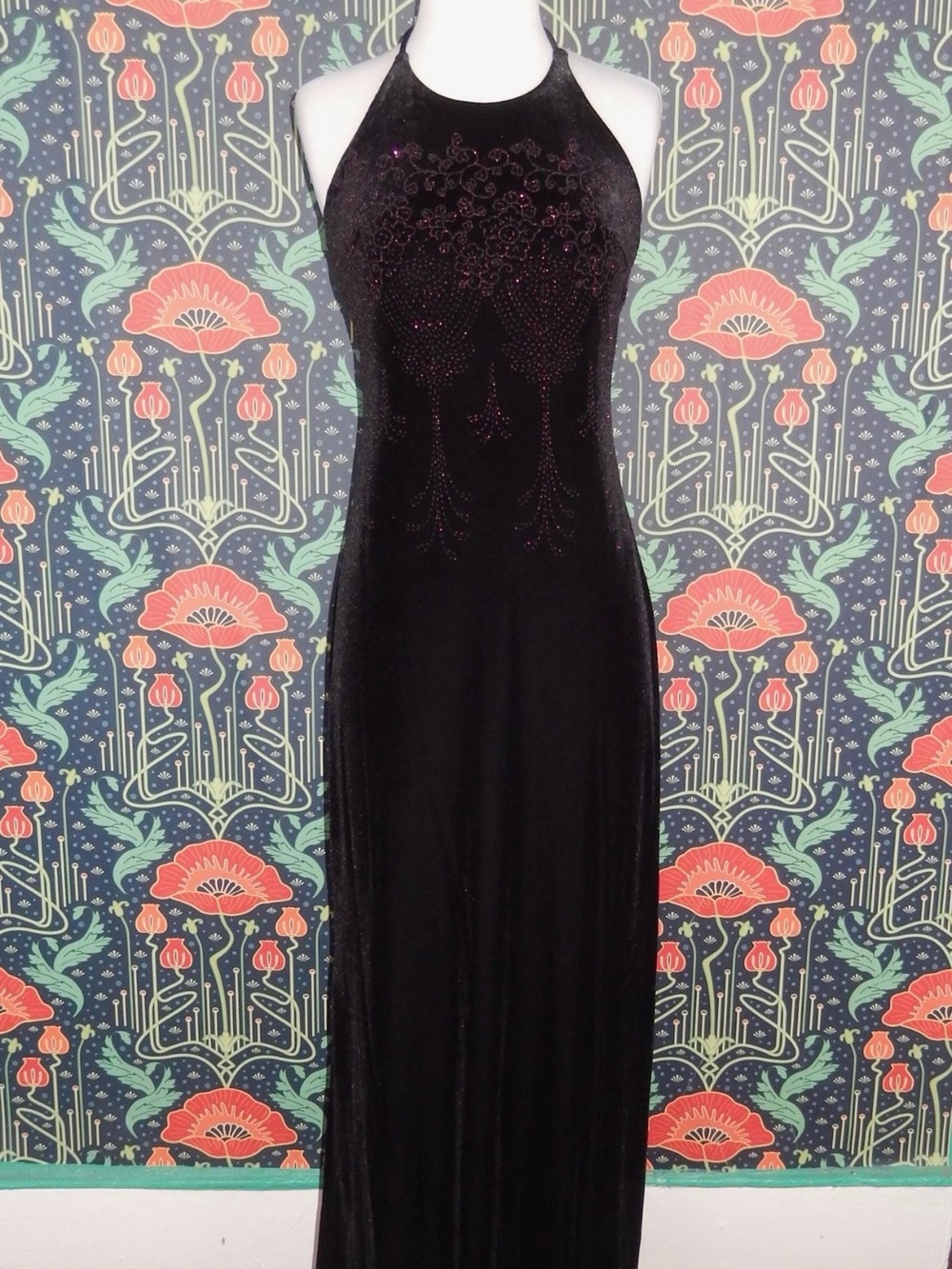 Vintage 90s Y2K Black Velvet Halter Dress